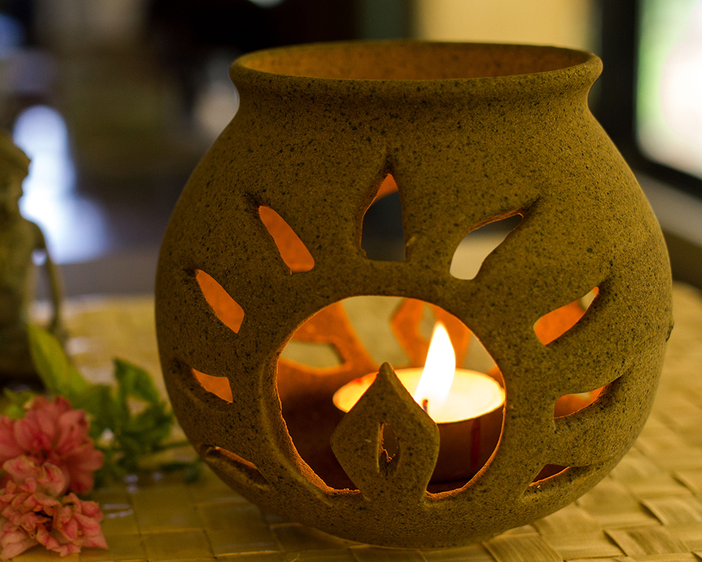 Ceramic Tealight Candle Holder Spotted Brown Kopái Paar Indian Craft Store