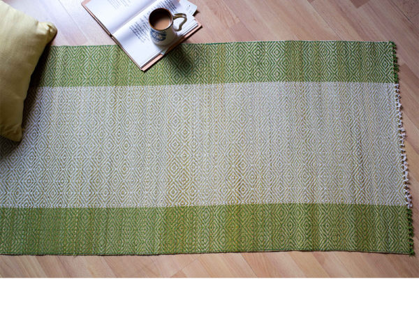madur kathi rugs in white and green hue
