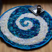 floor rug made of upcycled fabric blue white