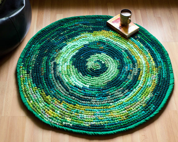 upcycled fabric floor rug greens