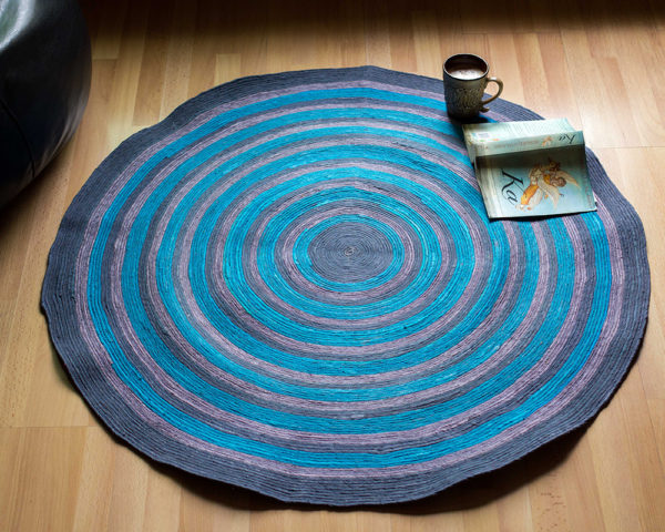 Floor Rug made of upcycled fabric in Blue Grey colour
