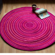Upcycled fabric floor rug pink