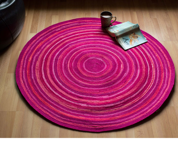 Upcycled fabric floor rug pink