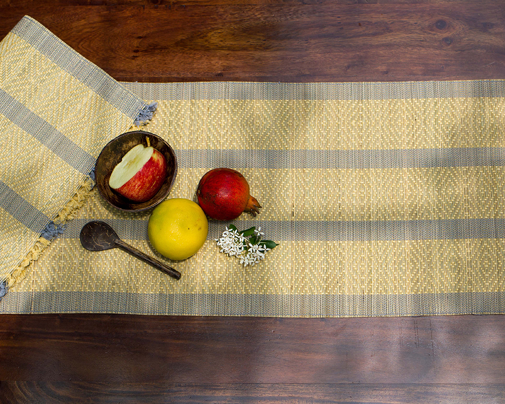 Madur Kathi Natural Fibre Yellow Grey Placemats Table Runner