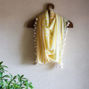 Scarf - Handloom Cotton Stripes with Pom-Poms in yellow