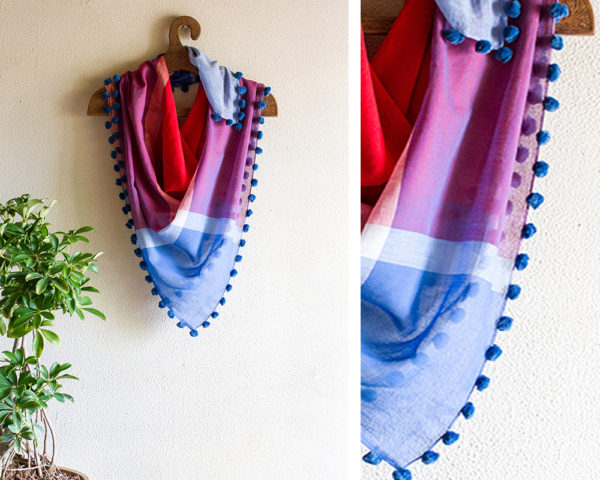 Colourful cotton handloom scarves in red and blue