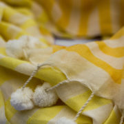 Scarf - Handloom Cotton Stripes with Pom-Poms in yellow
