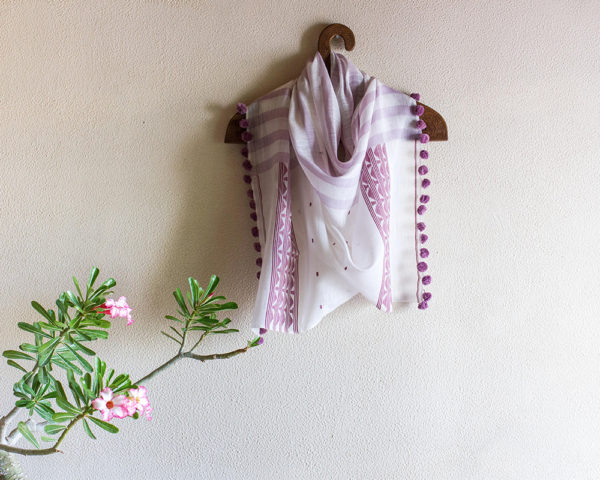 Purple stripes Jamdani Scarf with temple motif