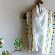Handloom Scarf - Bengal Jamdani - Yellow Blue Temple - Fine Silk Cotton - Bengal textile