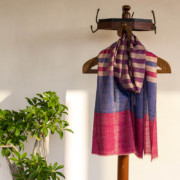 pashmina-wool-scarf-pink-blue-stripes Ikkat