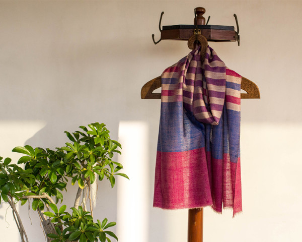 pashmina-wool-scarf-pink-blue-stripes Ikkat