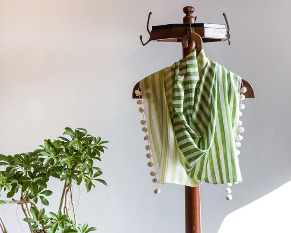 SCARF – BENGAL HANDLOOM Organic COTTON | GREEN STRIPES