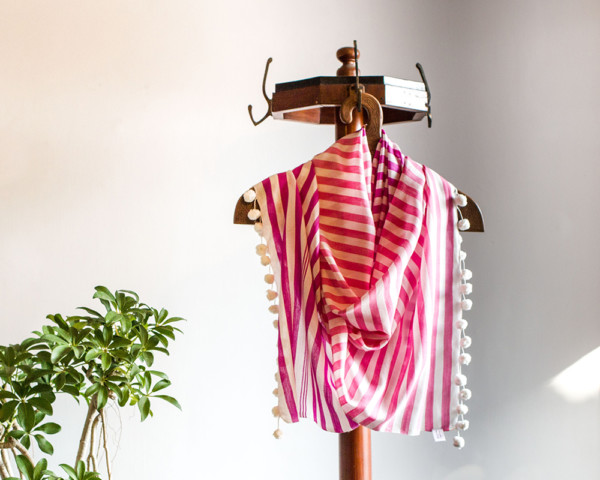 SCARF – BENGAL HANDLOOM organic COTTON | Pink PURPLE STRIPES
