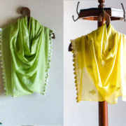 SCARF – JAMDANI | ANIMAL MOTIF | FISHES Green Yellow