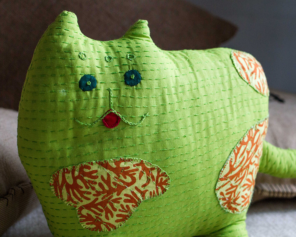 Animal Cushion Playful Kitty Recycled Fabric Kopai Paar