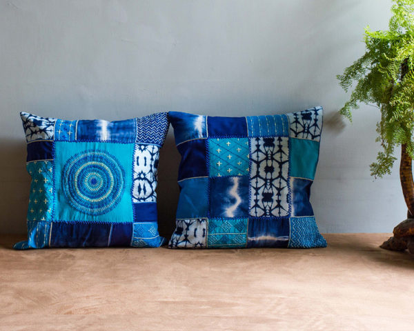 Embroidery cushion, Patchwork cushion, Throw pillow cover, cushion, made in india, handicraft, handmade, Cotton, Blue cushion