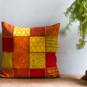 Embroidery cushion, Patchwork cushion, Throw pillow cover, cushion, made in india, handicraft, handmade, Cotton, Yellow cushion, Orange cushion