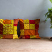 Embroidery cushion, Patchwork cushion, Throw pillow cover, cushion, made in india, handicraft, handmade, Cotton, Yellow cushion, Orange cushion
