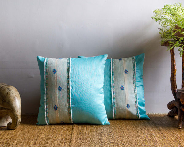 Silk cushion, Embroidery cushion, Throw pillow cover, cushion, made in india, handicraft, handmade, Blue cushion, designer cushion, handloom cushion