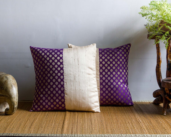 Silk cushion, Throw pillow cover, cushion, made in india, handicraft, handmade, polka cushion, designer cushion, handloom cushion