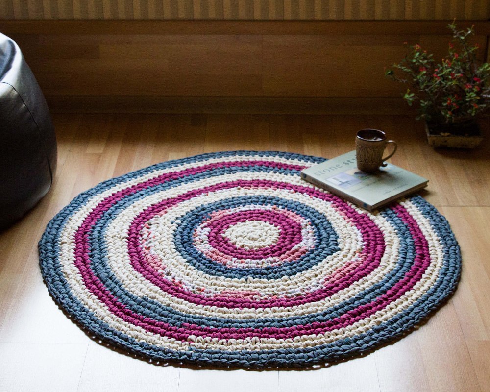 Upcycled Fabric Colourful Circles Floor Rug Kopai Paar Indian