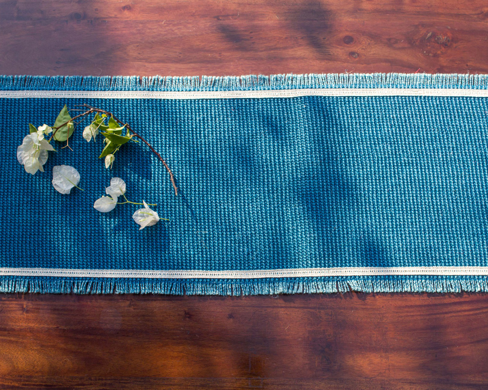 Table Runner Natural Fibre Jute Dobby Blue Kopai Paar