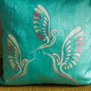 Throw pillow cover, batik, cushion, made in india, handicraft, handmade, silk, indian silk, kantha cushion, blue cushion, Bird cushion,