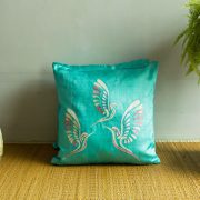 Throw pillow cover, batik, cushion, made in india, handicraft, handmade, silk, indian silk, kantha cushion, blue cushion, Bird cushion,