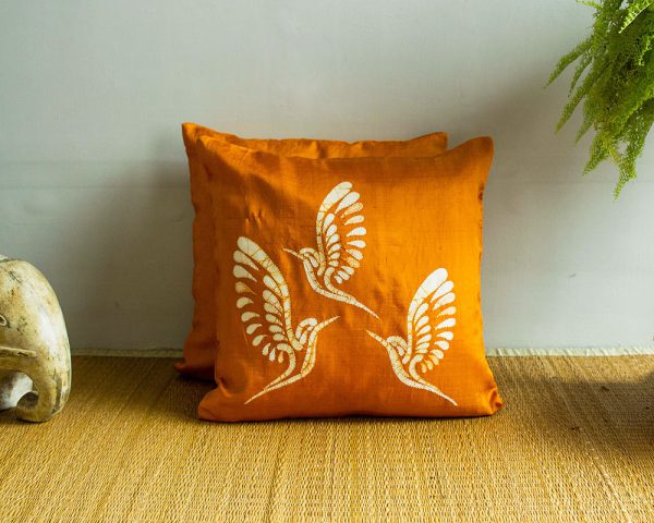 Throw pillow cover, batik, cushion, made in india, handicraft, handmade, silk, indian silk, kantha cushion, brown cushion, Bird cushion,