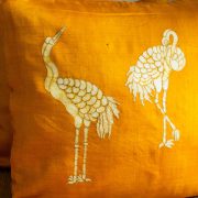 Throw pillow cover, batik, cushion, made in india, handicraft, handmade, silk, indian silk, kantha cushion, brown cushion, Bird cushion,