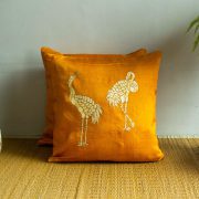 Throw pillow cover, batik, cushion, made in india, handicraft, handmade, silk, indian silk, kantha cushion, brown cushion, Bird cushion,