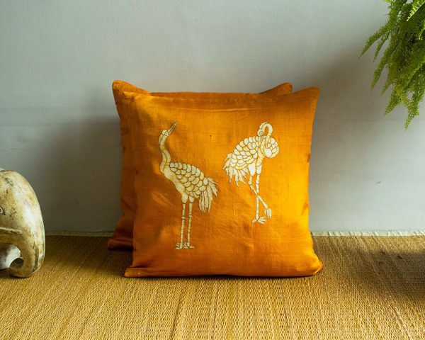 Throw pillow cover, batik, cushion, made in india, handicraft, handmade, silk, indian silk, kantha cushion, brown cushion, Bird cushion,