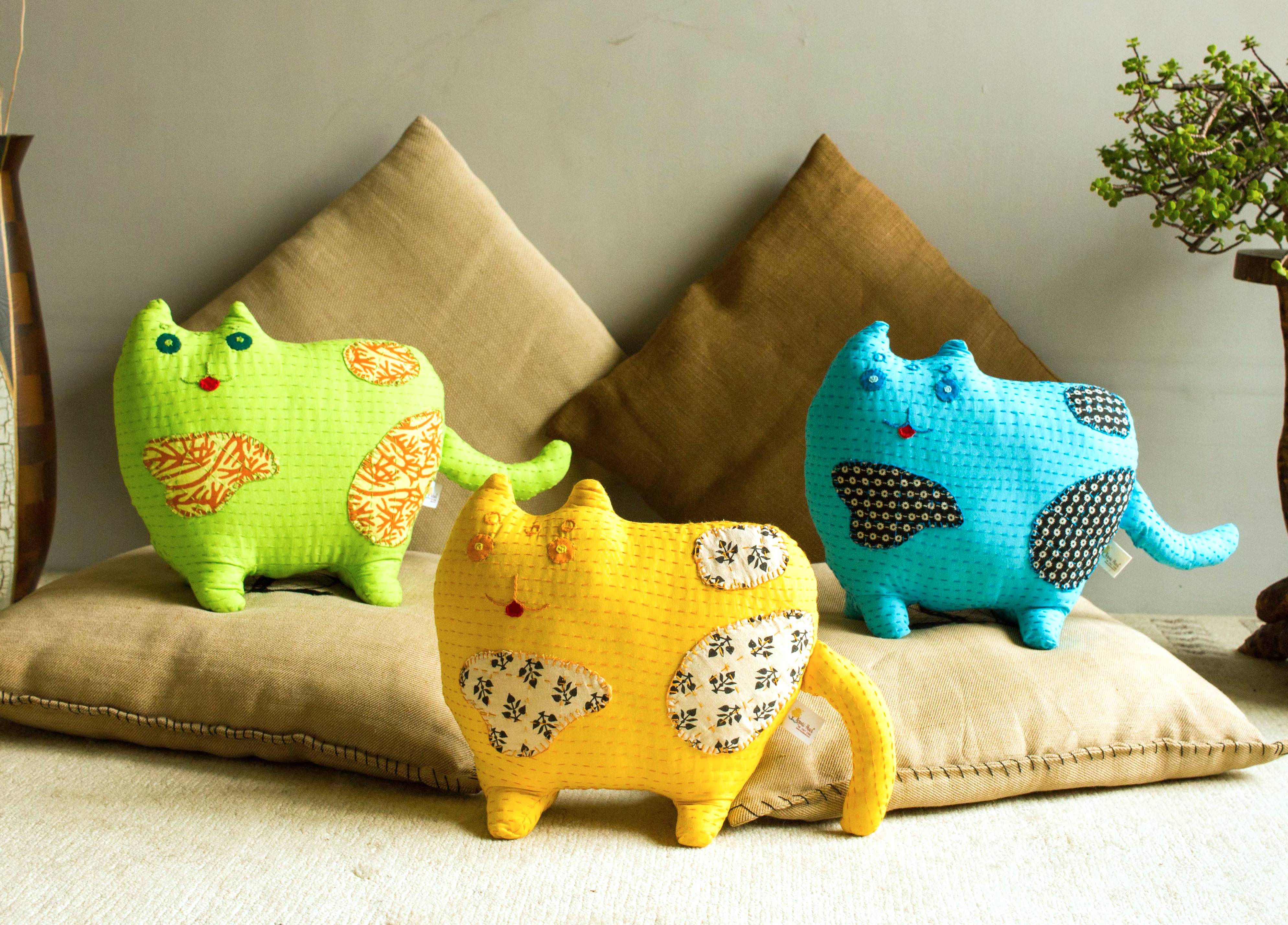 Animal Cushion Playful Kitty Recycled Fabric Kopai Paar