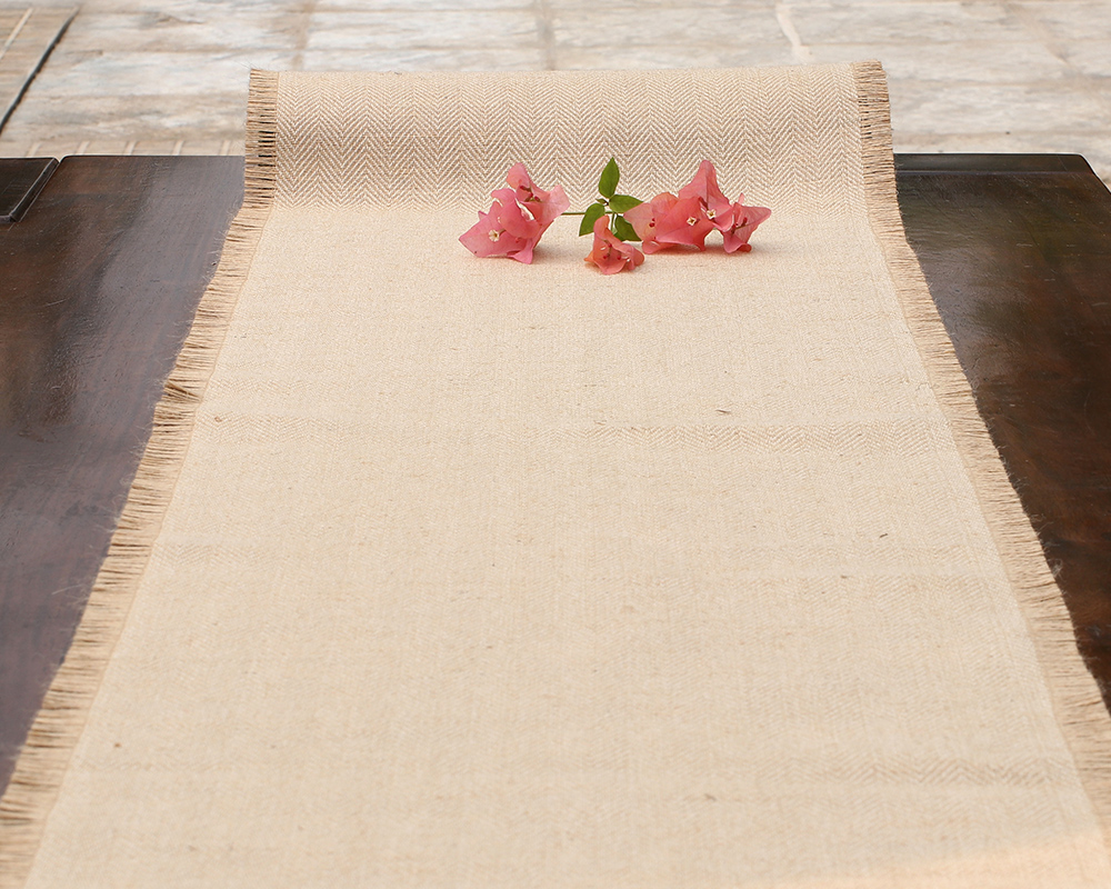 Table Runner Natural Fibre Jute Herringbone Beige Kopai Paar