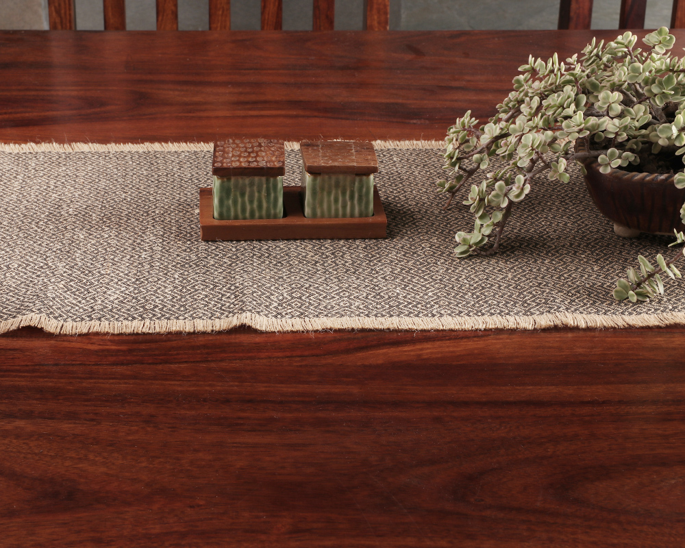 Table Runner Natural Fibre Jute Herringbone Brown Kopai Paar