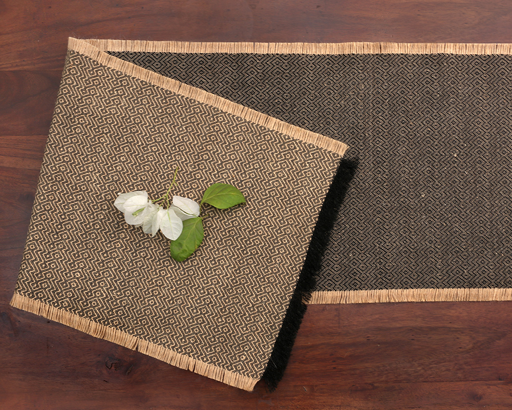 Table Runner Natural Fibre Jute Herringbone Brown Kopai Paar