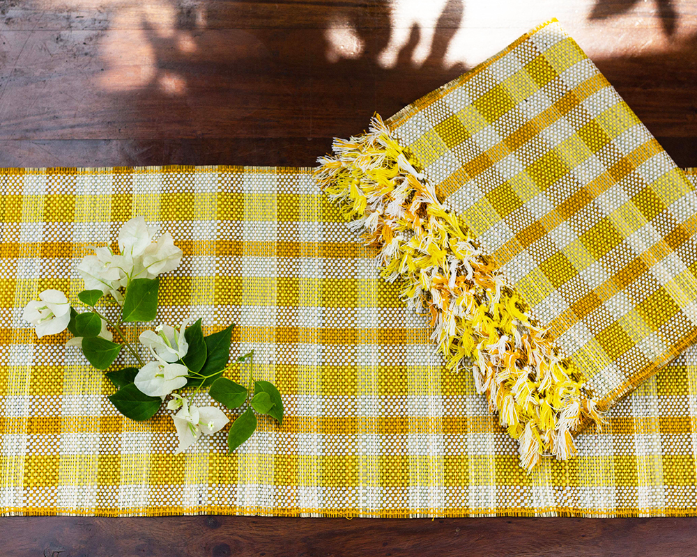 Madur Kathi Natural Fibre Yellow Placemats and Table Runner Kopai